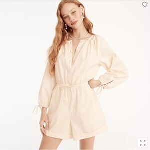 J. Crew Cotton poplin tie-sleeve button-front romper Palest Peach Size Large